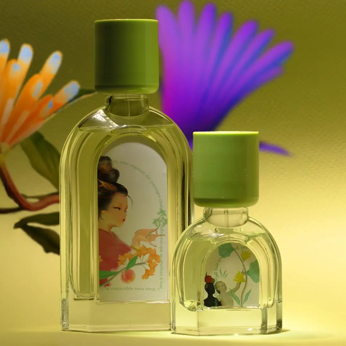 Le Jardin Retrouvé homepage banner featuring artistic floral composition and signature fragrance products