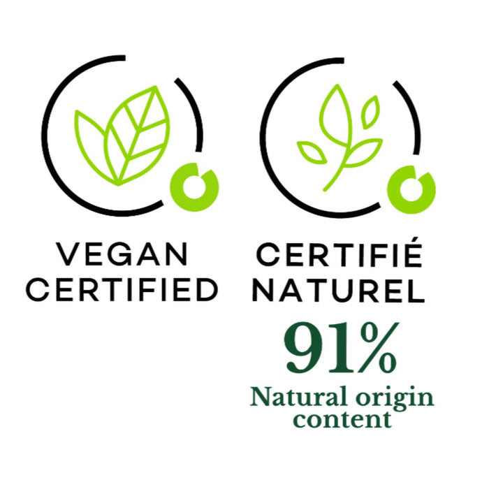 Icon of 91% ingredients of natural origin. Vegan. For Violette Kew