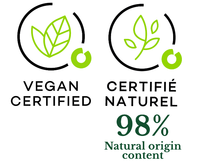 Icon of 98% ingredients of natural origin. Vegan. For Rose Trocadéro