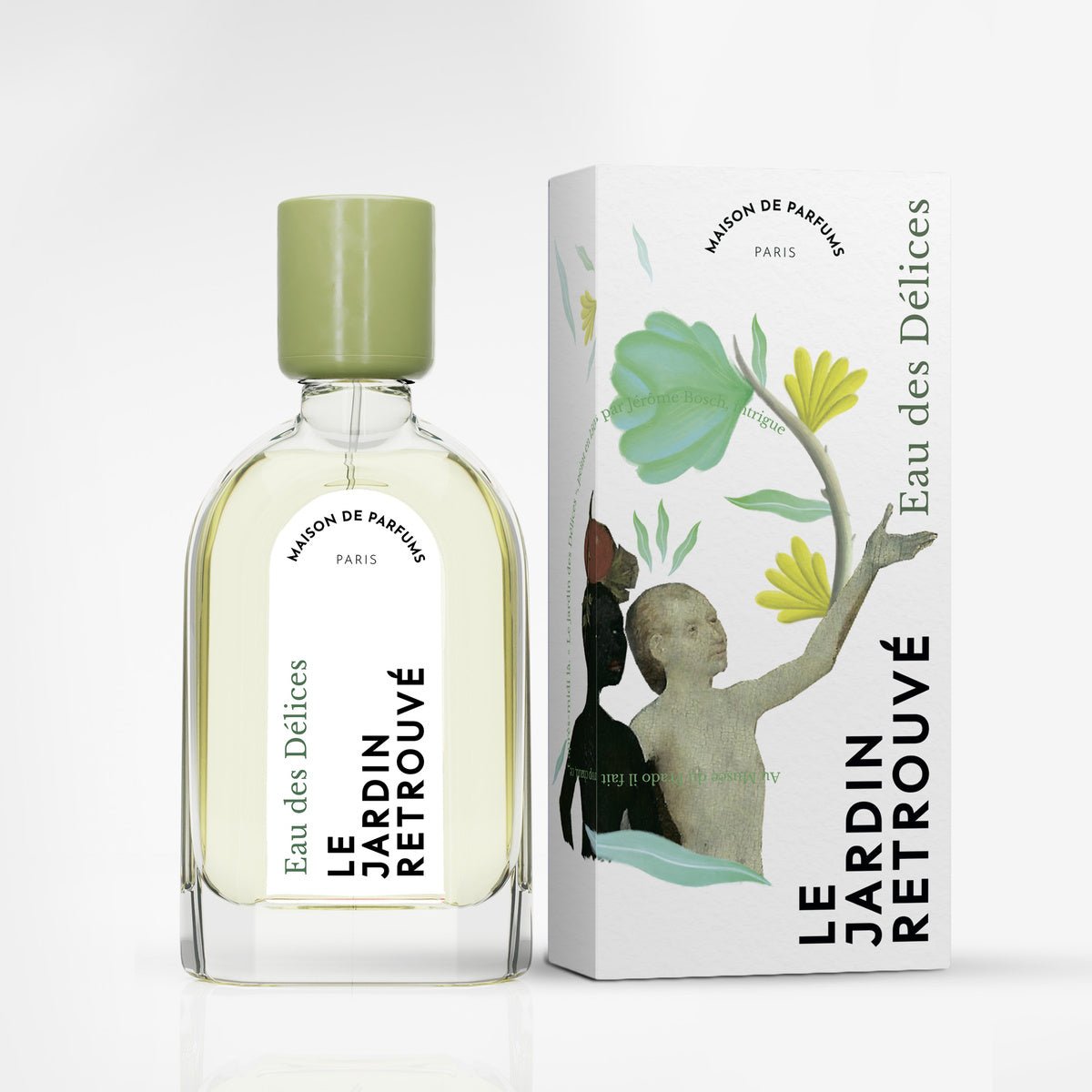 Eau des Délices 50ml avec ça boite sur fond blanc - Le Jardin Retrouvé