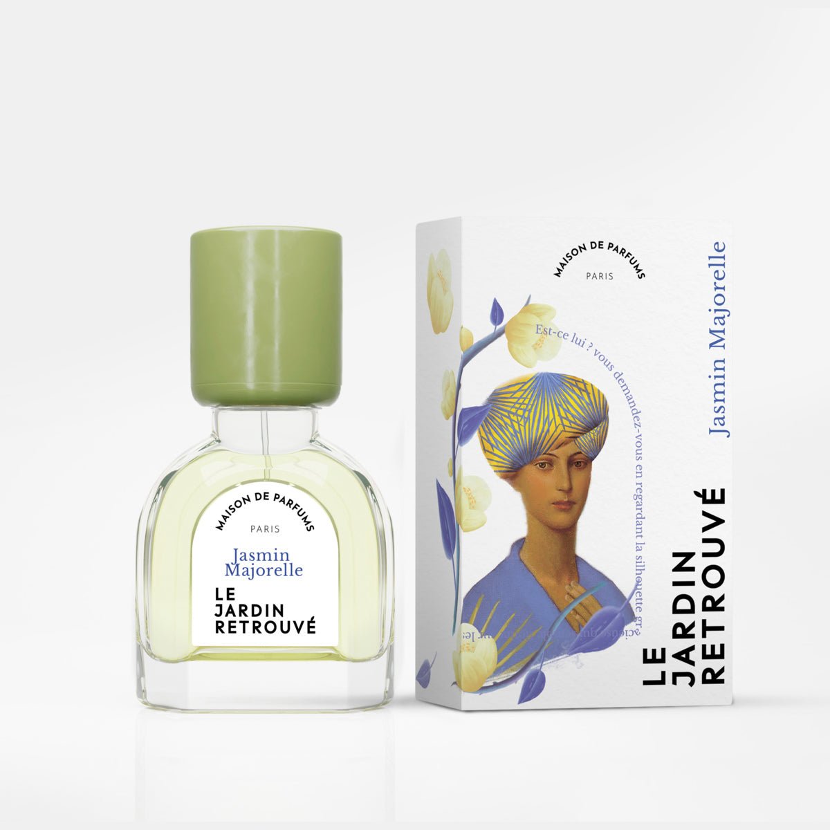 Jasmin Majorelle 15ml avec ça boite sur fond blanc - Le Jardin Retrouvé