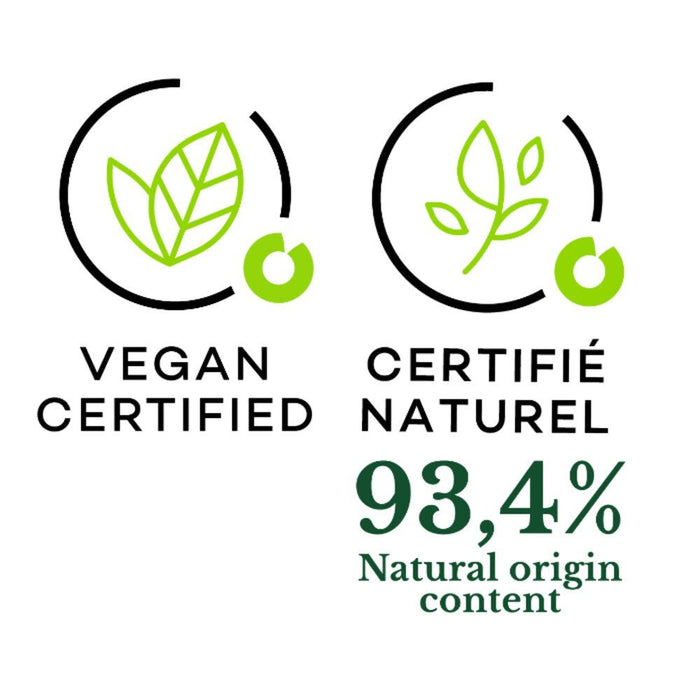 Icon of 93.4% ingredients of natural origin. Vegan. For Rose Trocadéro