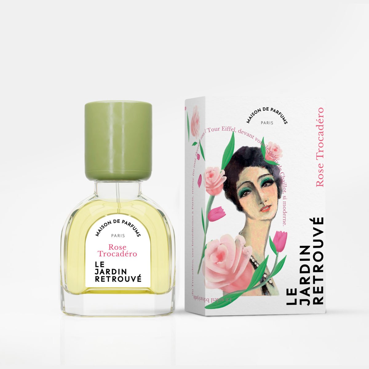 Rose Trocadéro 15ml avec ça boite sur fond blanc - Le Jardin Retrouvé