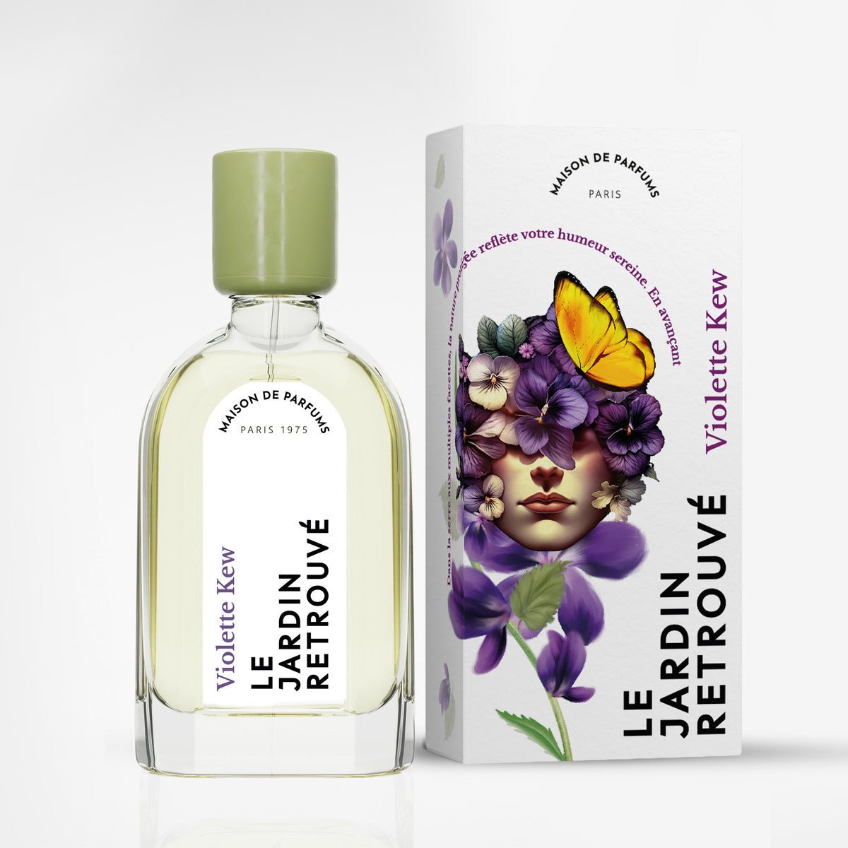 Violette Kew 50ml avec ça boite sur fond blanc - Le Jardin Retrouvé