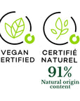 Violette Kew - Le Jardin Retrouvé - Vegan certified logo - Certifié naturel 91% Natural origin content