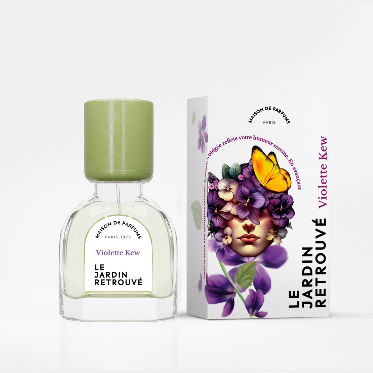 Violette Kew 15ml avec ça boite sur fond blanc - Le Jardin Retrouvé