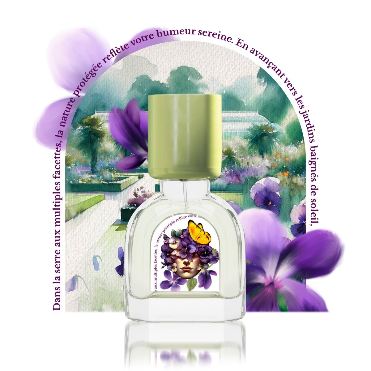 Violette Kew 15ml avec le jardin de Kew en second plan - Le Jardin Retrouvé